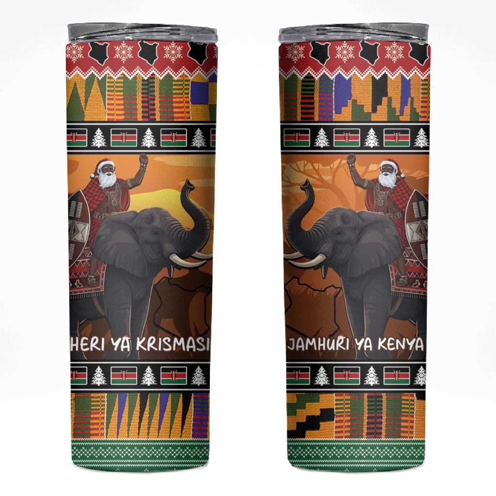 Afro Christmas in Kenya Safari Skinny Tumbler Black Santa Riding Elephant LT15