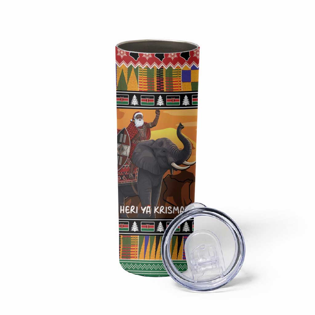 Afro Christmas in Kenya Safari Skinny Tumbler Black Santa Riding Elephant LT15