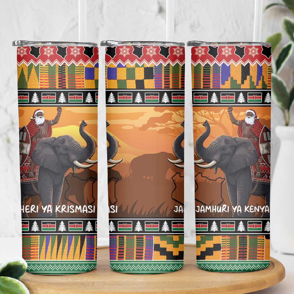 Afro Christmas in Kenya Safari Skinny Tumbler Black Santa Riding Elephant LT15