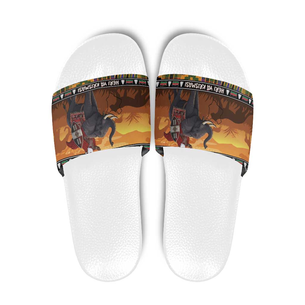 Kenya Safari Christmas Slide Sandals Black Santa Riding Elephant - Heri ya Krismasi LT15
