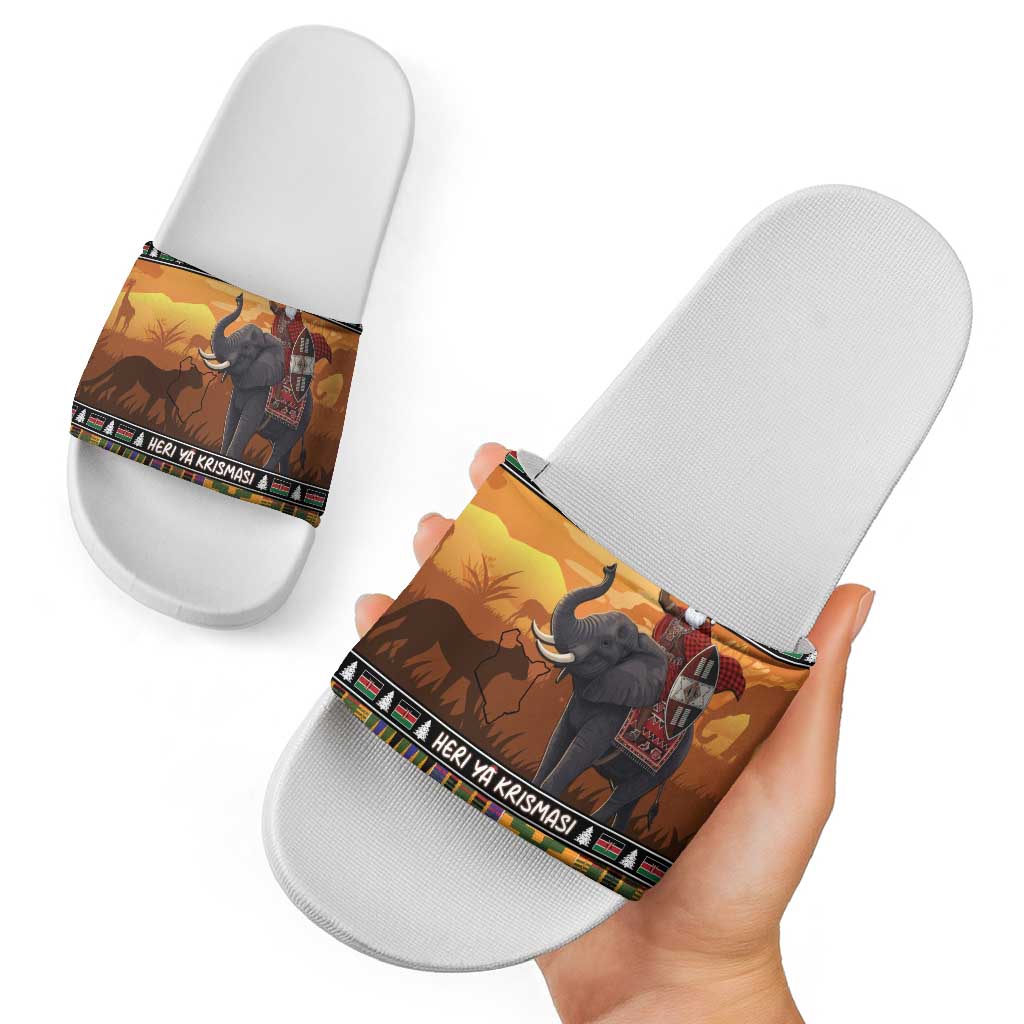 Kenya Safari Christmas Slide Sandals Black Santa Riding Elephant - Heri ya Krismasi LT15