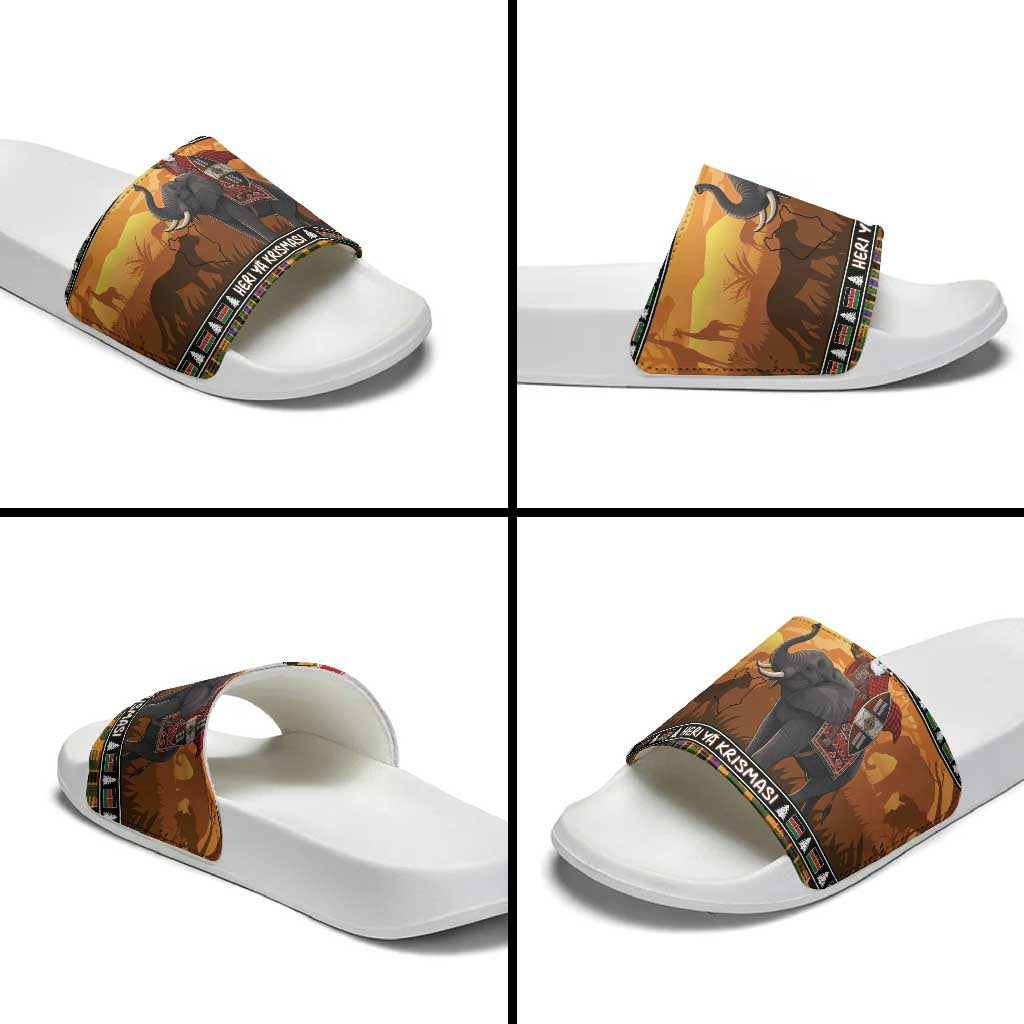 Kenya Safari Christmas Slide Sandals Black Santa Riding Elephant - Heri ya Krismasi LT15
