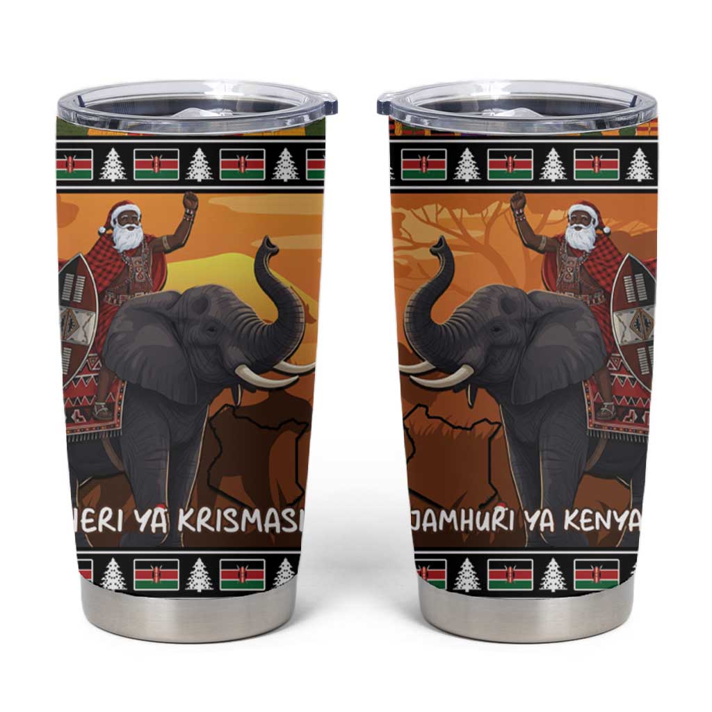 Afro Christmas in Kenya Safari Tumbler Cup Black Santa Riding Elephant LT15