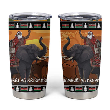 Afro Christmas in Kenya Safari Tumbler Cup Black Santa Riding Elephant LT15