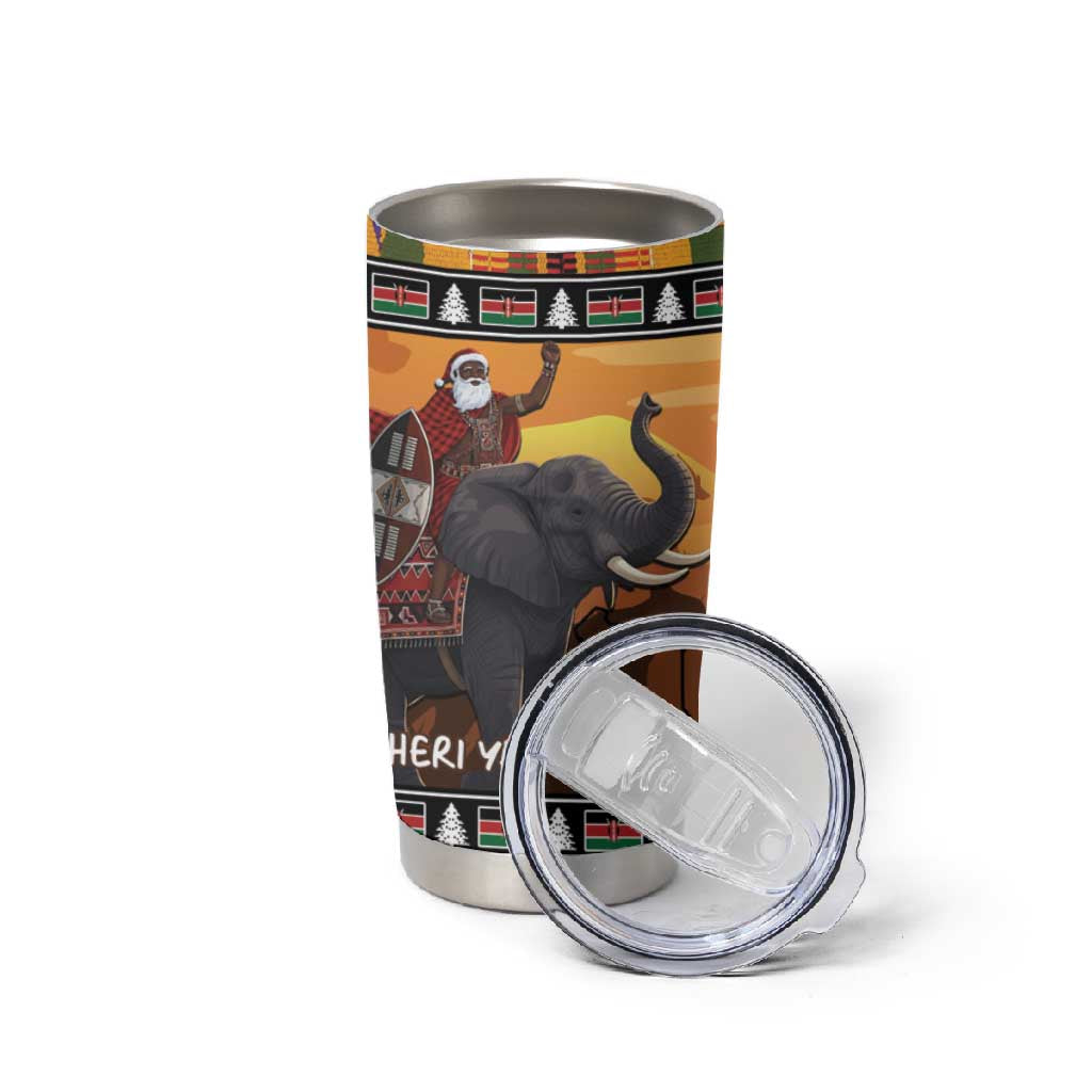 Afro Christmas in Kenya Safari Tumbler Cup Black Santa Riding Elephant LT15