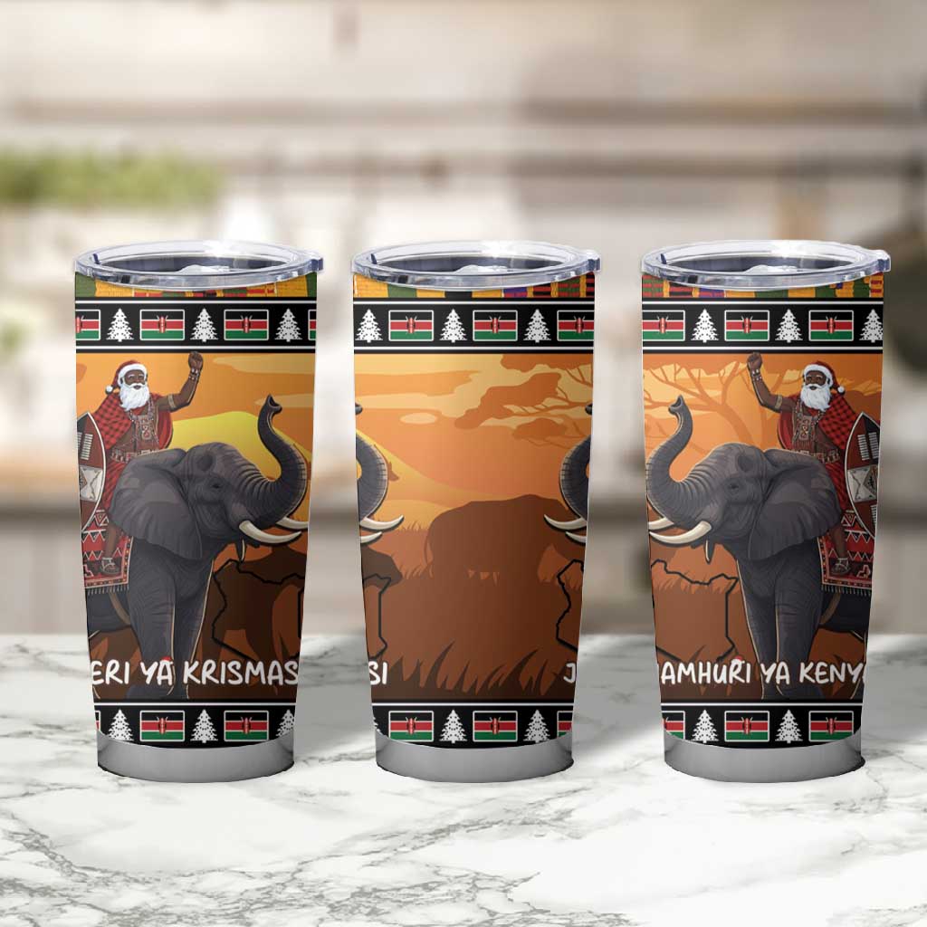 Afro Christmas in Kenya Safari Tumbler Cup Black Santa Riding Elephant LT15