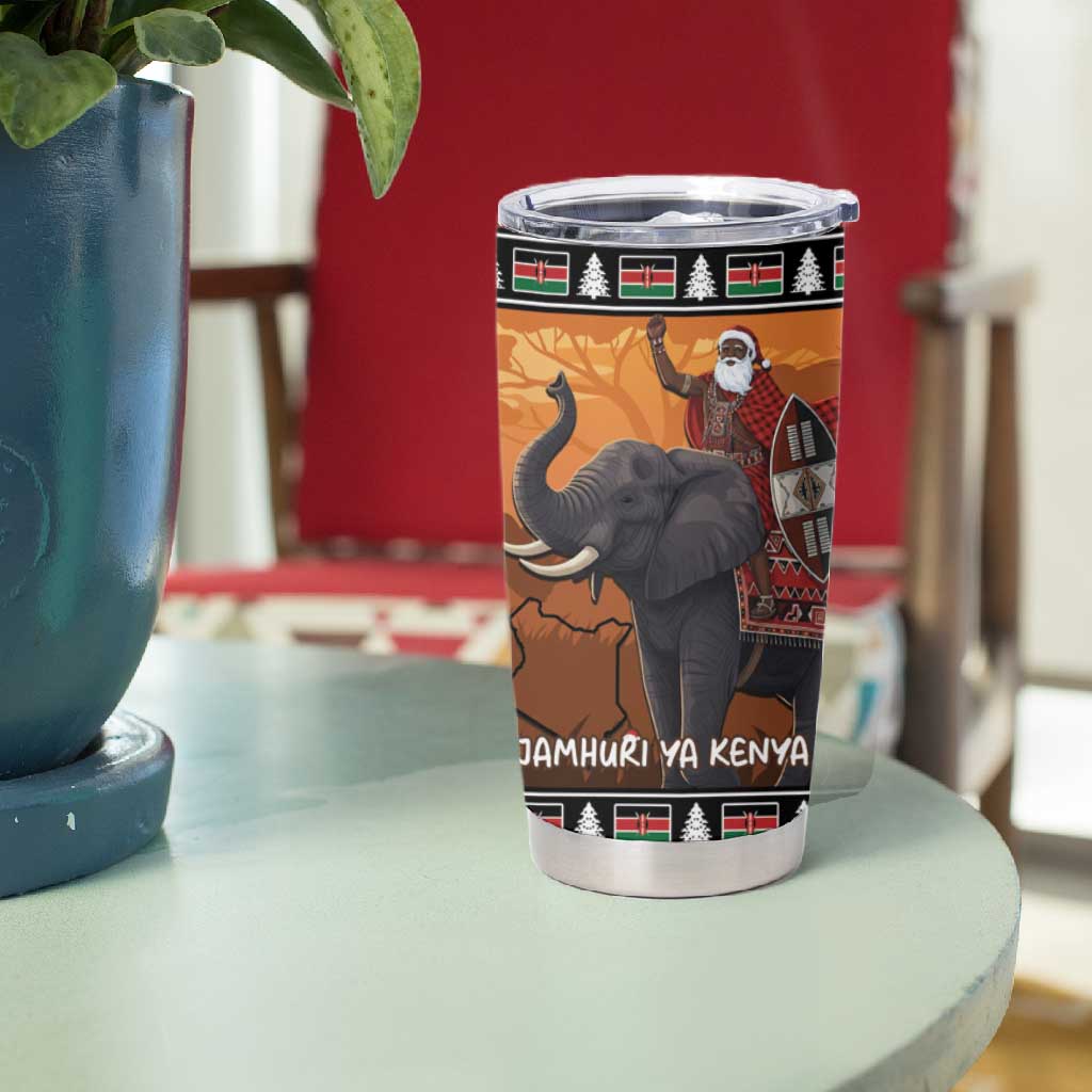Afro Christmas in Kenya Safari Tumbler Cup Black Santa Riding Elephant LT15