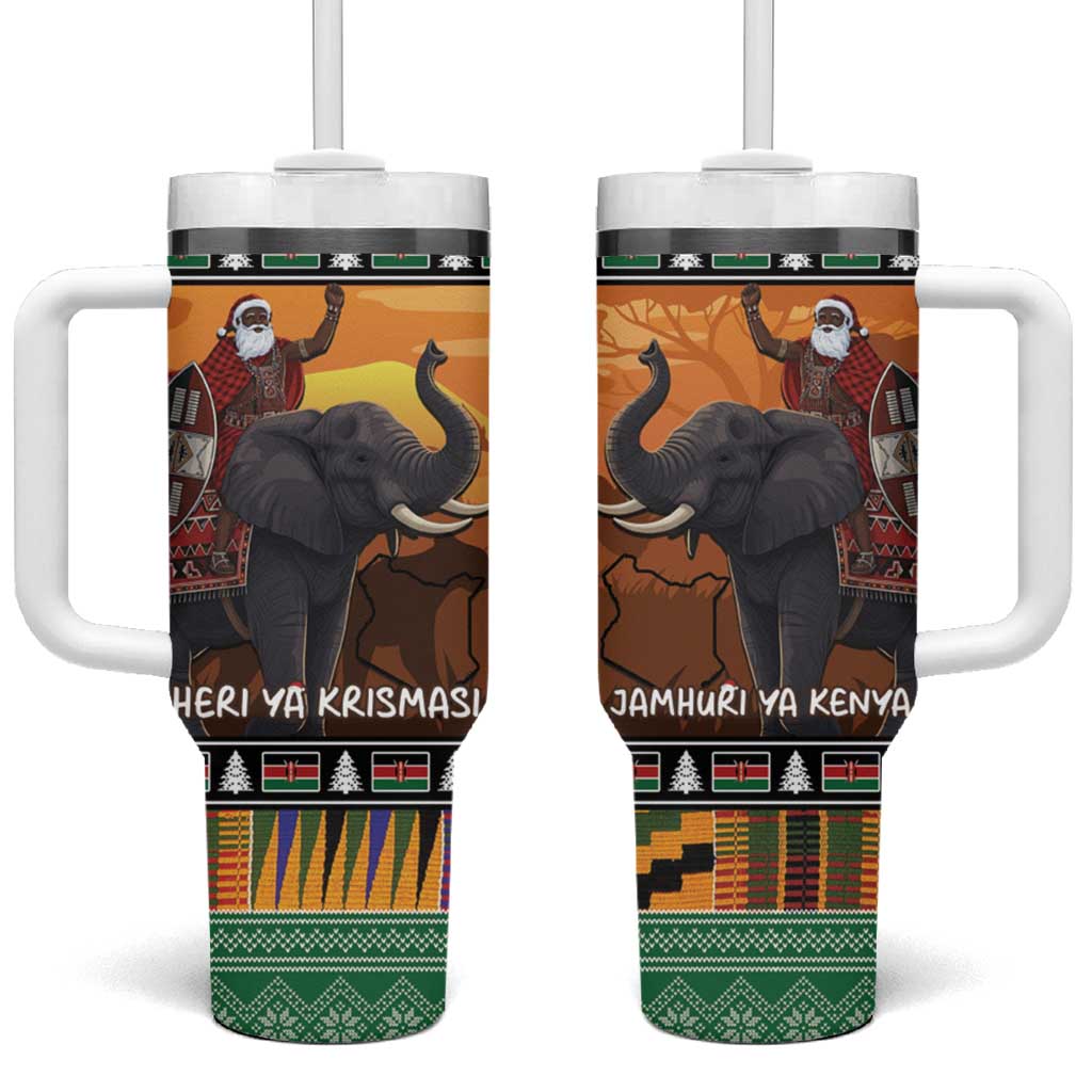 Afro Christmas in Kenya Safari Tumbler With Handle Black Santa Riding Elephant LT15