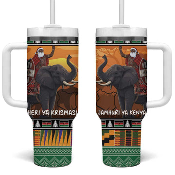 Afro Christmas in Kenya Safari Tumbler With Handle Black Santa Riding Elephant LT15