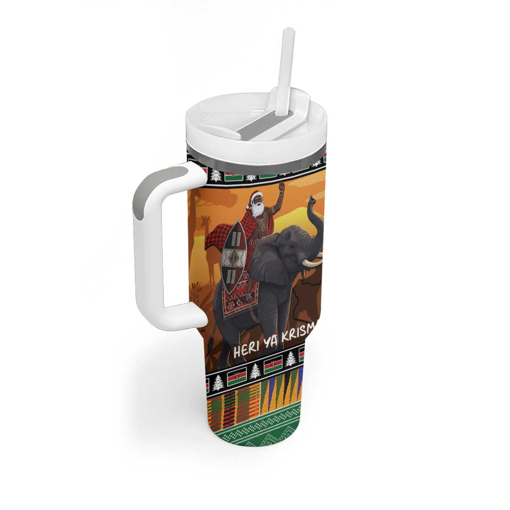 Afro Christmas in Kenya Safari Tumbler With Handle Black Santa Riding Elephant LT15
