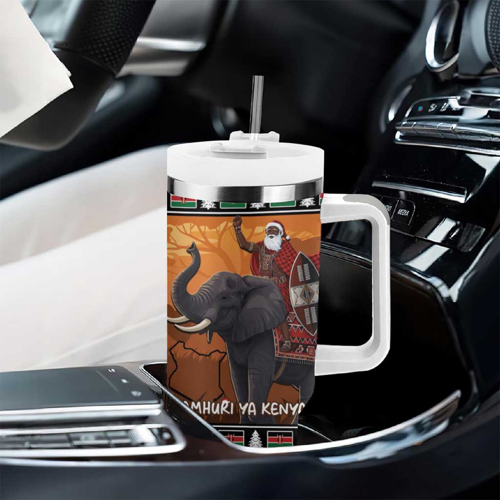 Afro Christmas in Kenya Safari Tumbler With Handle Black Santa Riding Elephant LT15