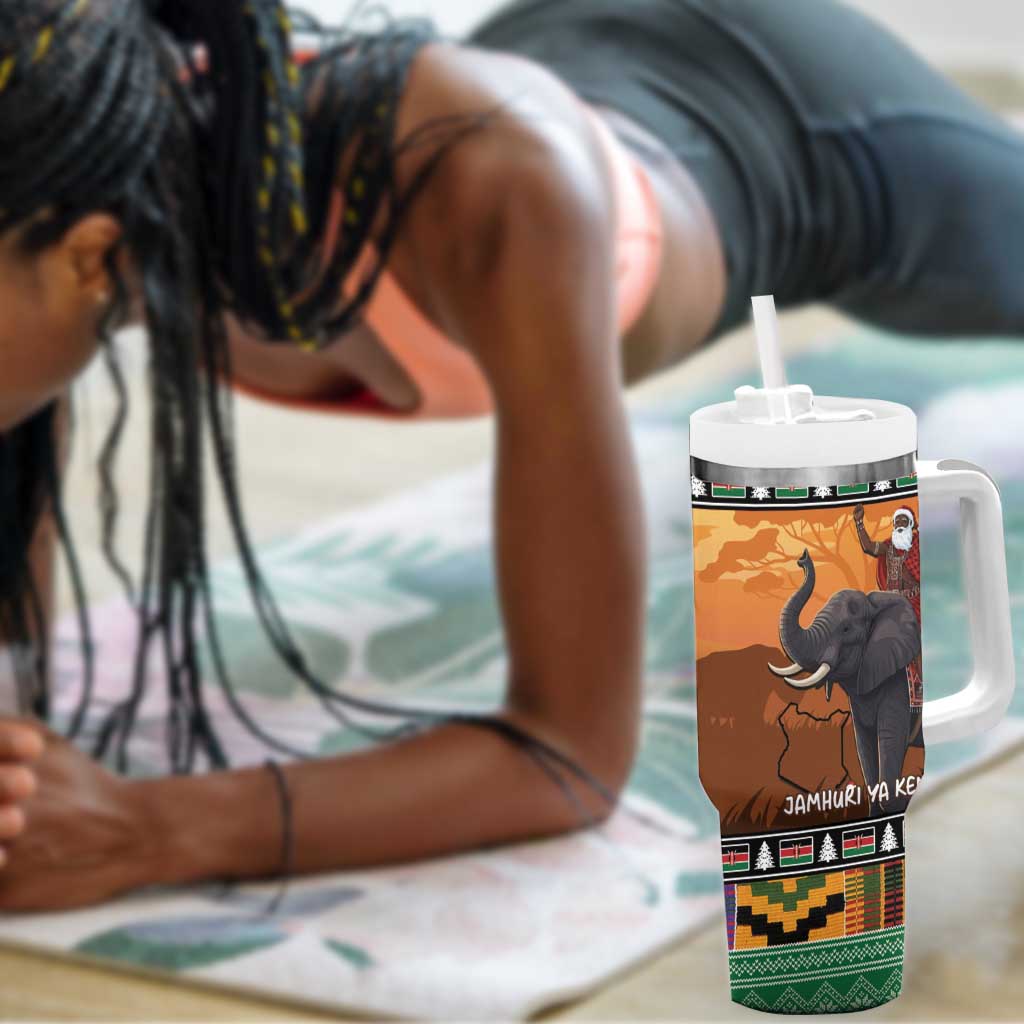 Afro Christmas in Kenya Safari Tumbler With Handle Black Santa Riding Elephant LT15