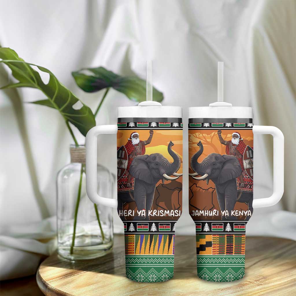 Afro Christmas in Kenya Safari Tumbler With Handle Black Santa Riding Elephant LT15