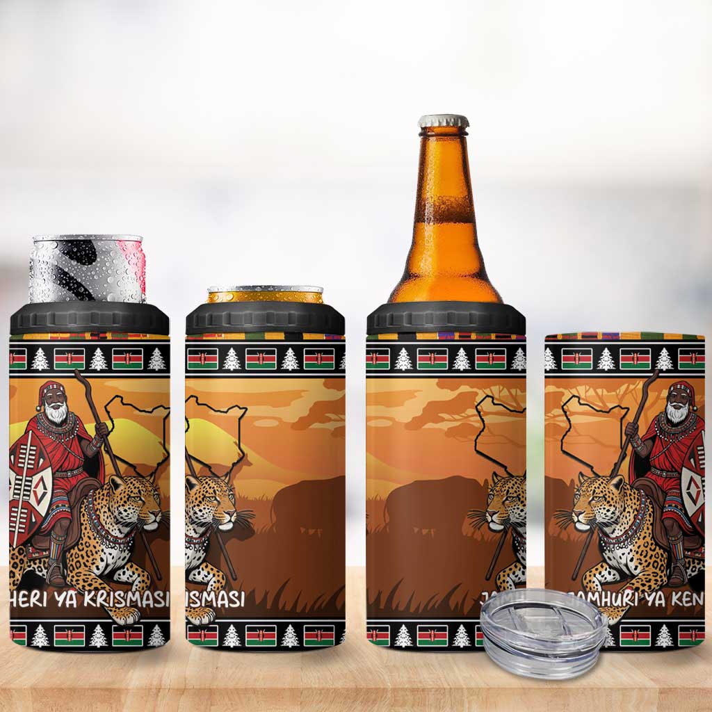 Afro Christmas in Kenya Safari 4 in 1 Can Cooler Tumbler Black Santa Riding Leopards LT15