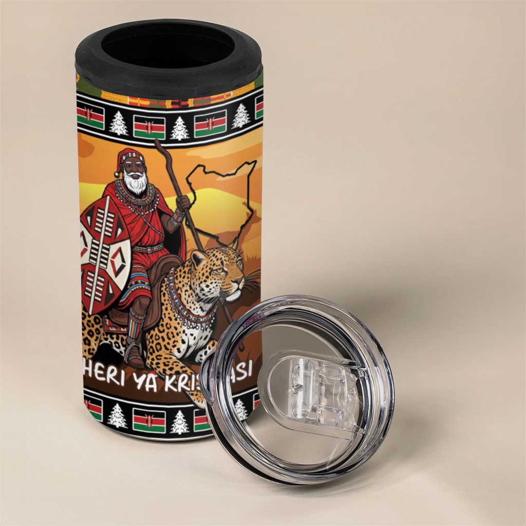 Afro Christmas in Kenya Safari 4 in 1 Can Cooler Tumbler Black Santa Riding Leopards LT15