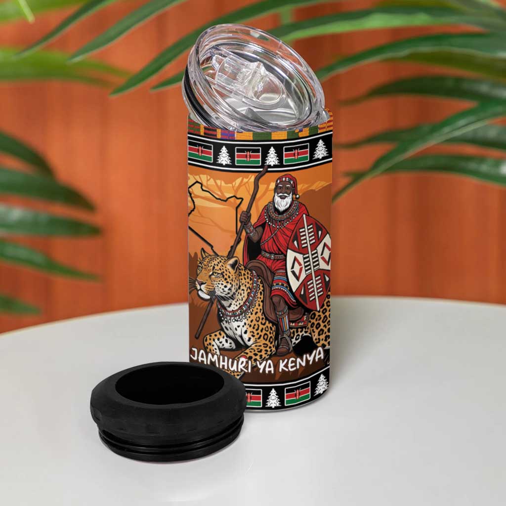 Afro Christmas in Kenya Safari 4 in 1 Can Cooler Tumbler Black Santa Riding Leopards LT15