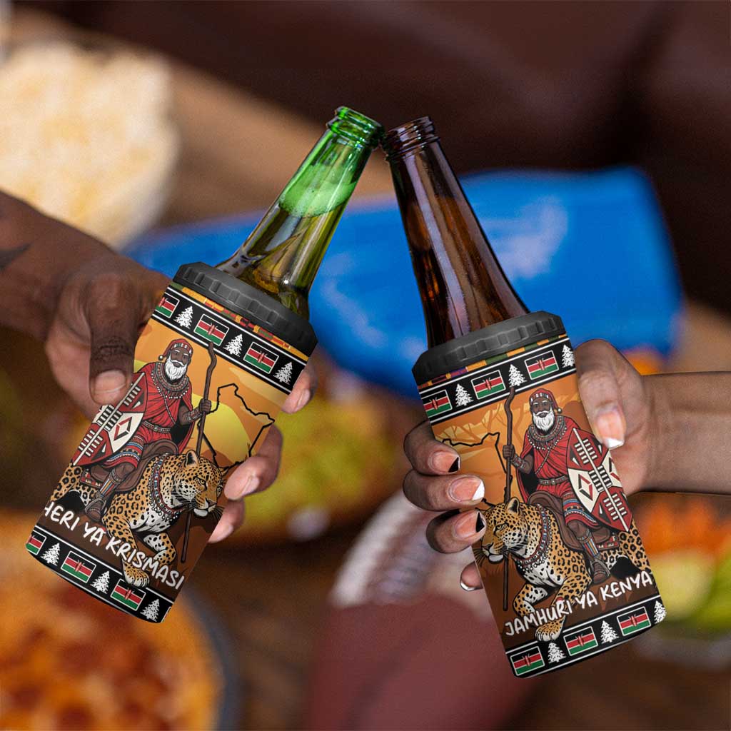 Afro Christmas in Kenya Safari 4 in 1 Can Cooler Tumbler Black Santa Riding Leopards LT15
