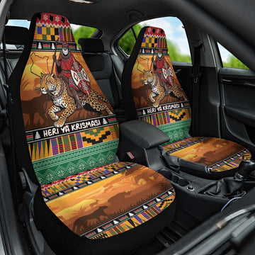 Kenya Safari Christmas Car Seat Cover Black Santa Riding Leopards - Heri ya Krismasi LT15