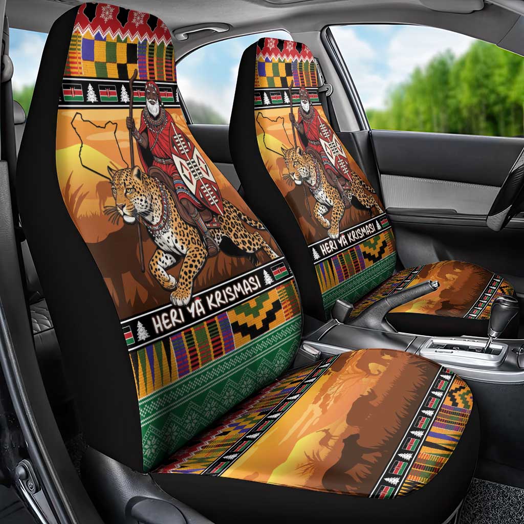 Kenya Safari Christmas Car Seat Cover Black Santa Riding Leopards - Heri ya Krismasi LT15
