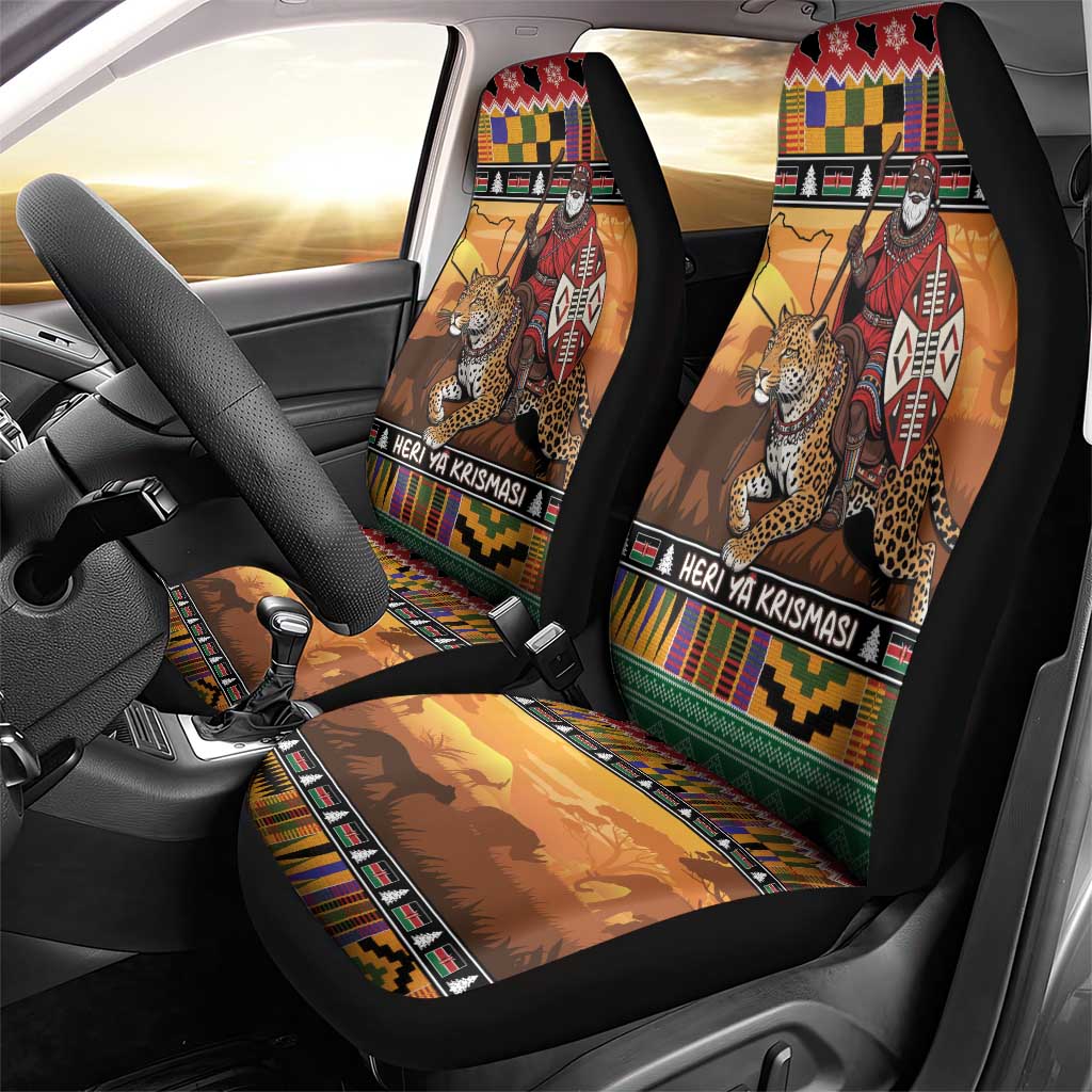 Kenya Safari Christmas Car Seat Cover Black Santa Riding Leopards - Heri ya Krismasi LT15
