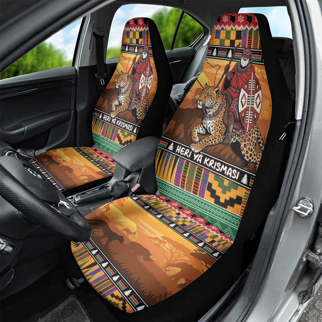 Kenya Safari Christmas Car Seat Cover Black Santa Riding Leopards - Heri ya Krismasi LT15