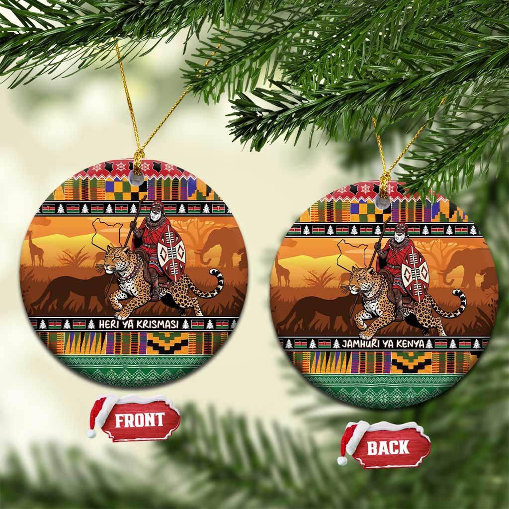Kenya Safari Christmas Ceramic Ornament Black Santa Riding Leopards - Heri ya Krismasi LT15