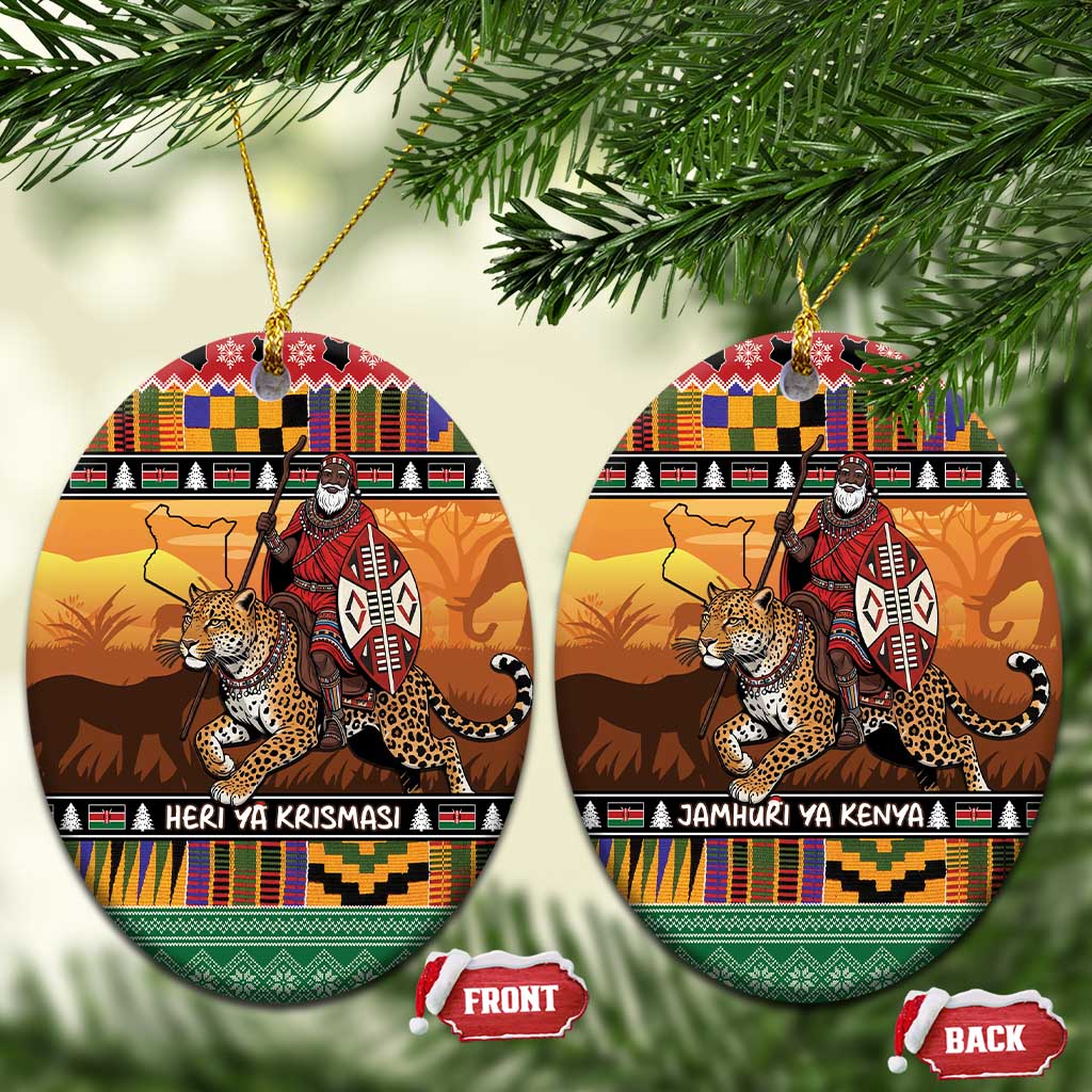 Kenya Safari Christmas Ceramic Ornament Black Santa Riding Leopards - Heri ya Krismasi LT15