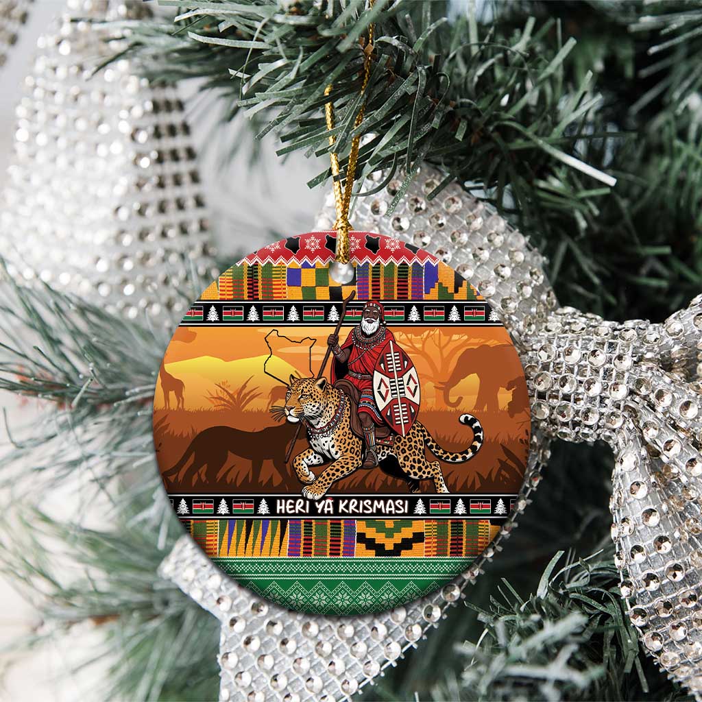 Kenya Safari Christmas Ceramic Ornament Black Santa Riding Leopards - Heri ya Krismasi LT15