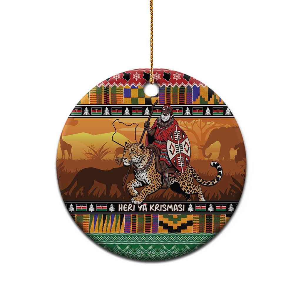 Kenya Safari Christmas Ceramic Ornament Black Santa Riding Leopards - Heri ya Krismasi LT15