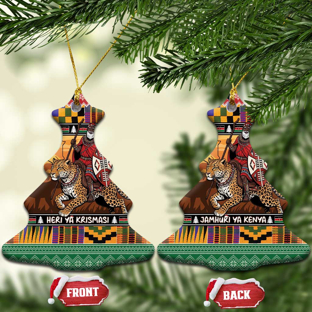 Kenya Safari Christmas Ceramic Ornament Black Santa Riding Leopards - Heri ya Krismasi LT15
