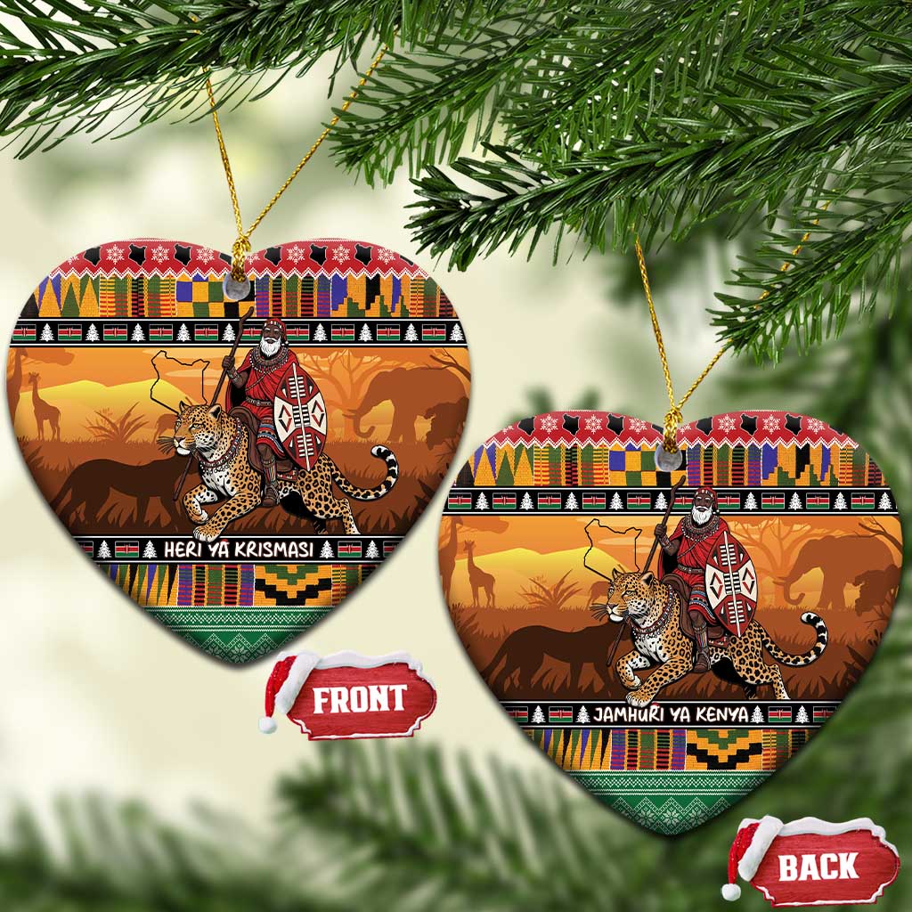 Kenya Safari Christmas Ceramic Ornament Black Santa Riding Leopards - Heri ya Krismasi LT15