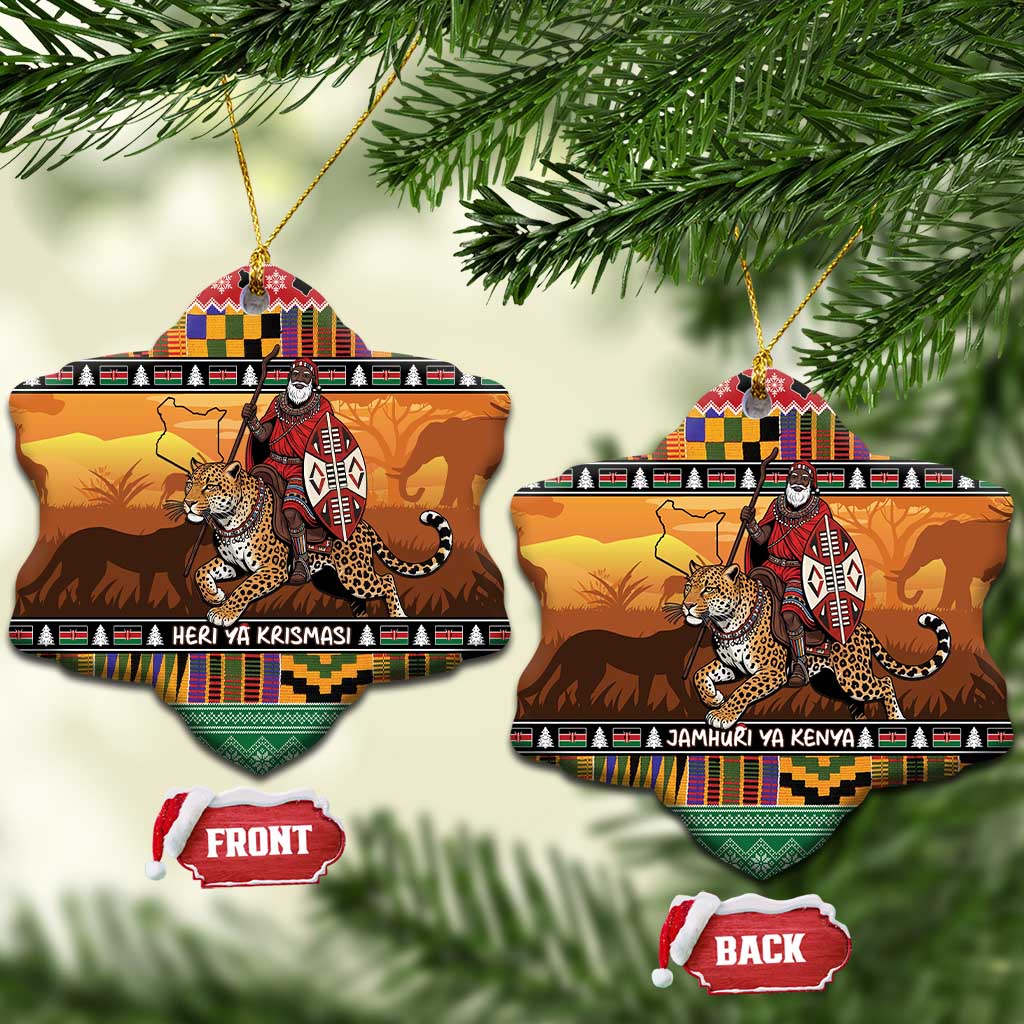 Kenya Safari Christmas Ceramic Ornament Black Santa Riding Leopards - Heri ya Krismasi LT15