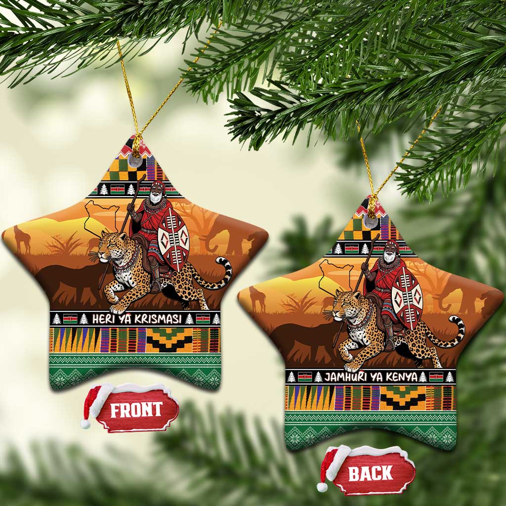 Kenya Safari Christmas Ceramic Ornament Black Santa Riding Leopards - Heri ya Krismasi LT15