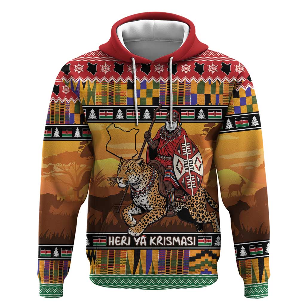 Kenya Safari Christmas Hoodie Black Santa Riding Leopards - Heri ya Krismasi LT15
