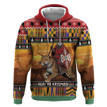 Kenya Safari Christmas Hoodie Black Santa Riding Leopards - Heri ya Krismasi LT15