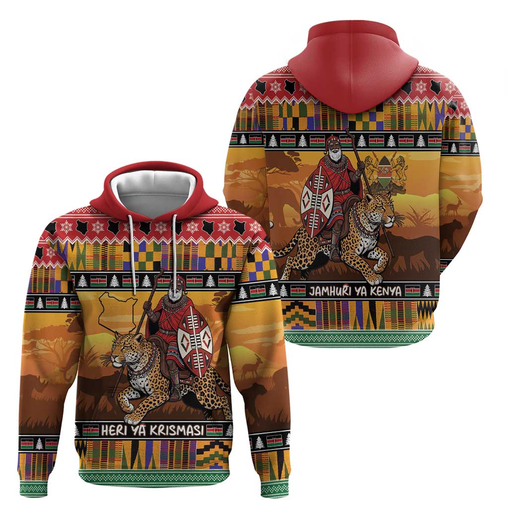 Kenya Safari Christmas Hoodie Black Santa Riding Leopards - Heri ya Krismasi LT15