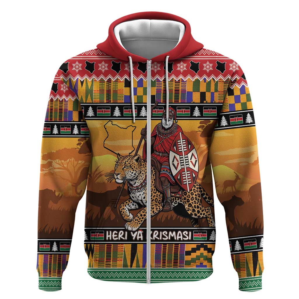 Kenya Safari Christmas Hoodie Black Santa Riding Leopards - Heri ya Krismasi LT15