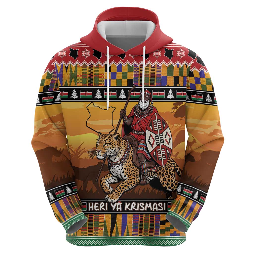 Kenya Safari Christmas Hoodie Black Santa Riding Leopards - Heri ya Krismasi LT15