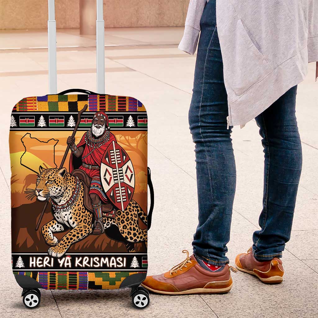 Kenya Safari Christmas Luggage Cover Black Santa Riding Leopards - Heri ya Krismasi LT15