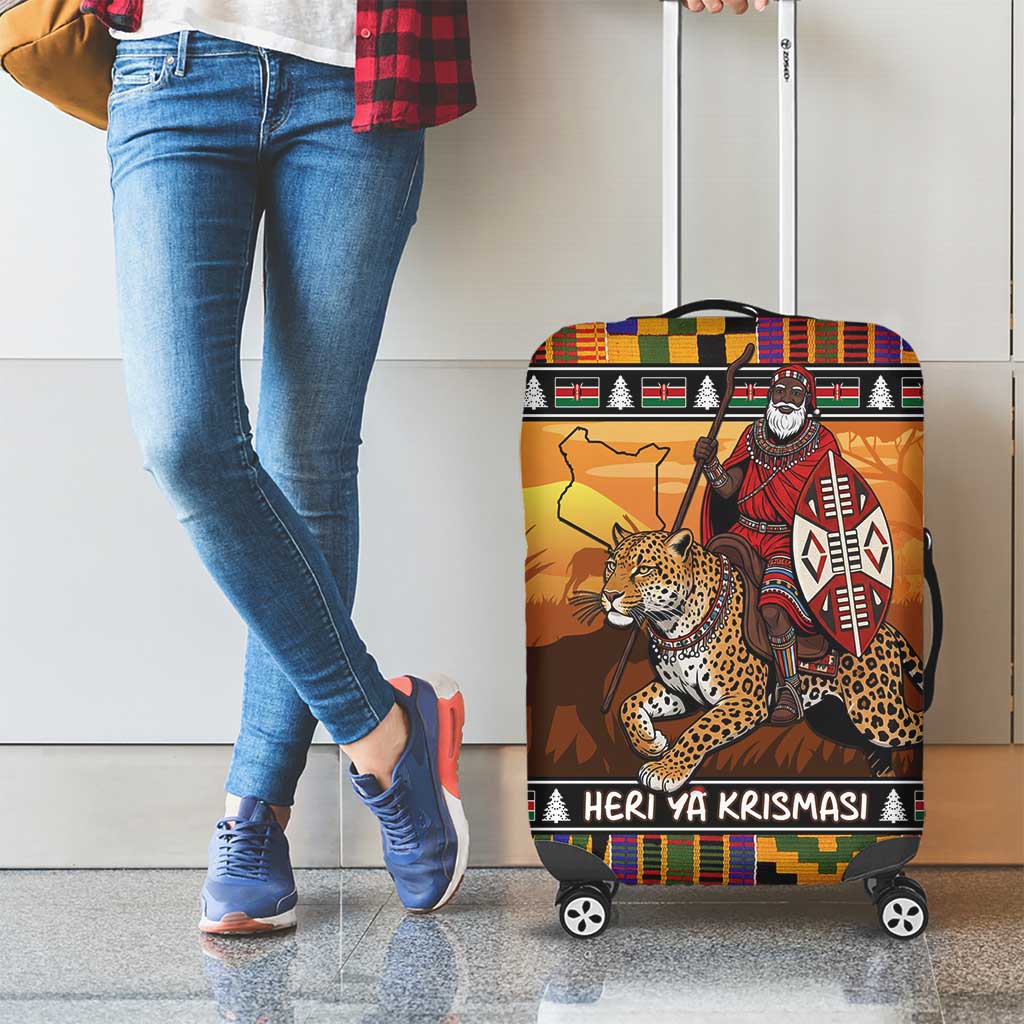 Kenya Safari Christmas Luggage Cover Black Santa Riding Leopards - Heri ya Krismasi LT15