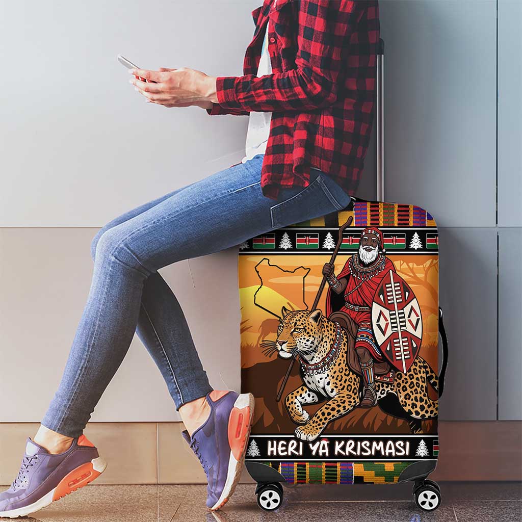 Kenya Safari Christmas Luggage Cover Black Santa Riding Leopards - Heri ya Krismasi LT15