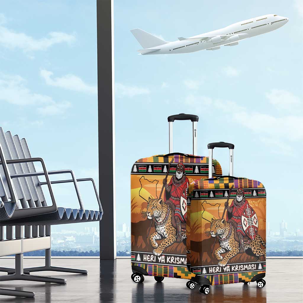 Kenya Safari Christmas Luggage Cover Black Santa Riding Leopards - Heri ya Krismasi LT15