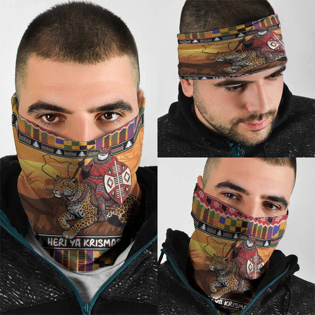Kenya Safari Christmas Neck Gaiter Black Santa Riding Leopards - Heri ya Krismasi LT15