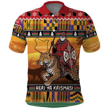 Kenya Safari Christmas Polo Shirt Black Santa Riding Leopards - Heri ya Krismasi LT15