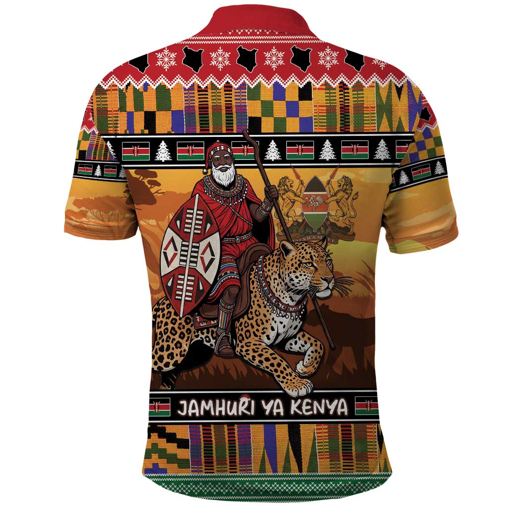 Kenya Safari Christmas Polo Shirt Black Santa Riding Leopards - Heri ya Krismasi LT15