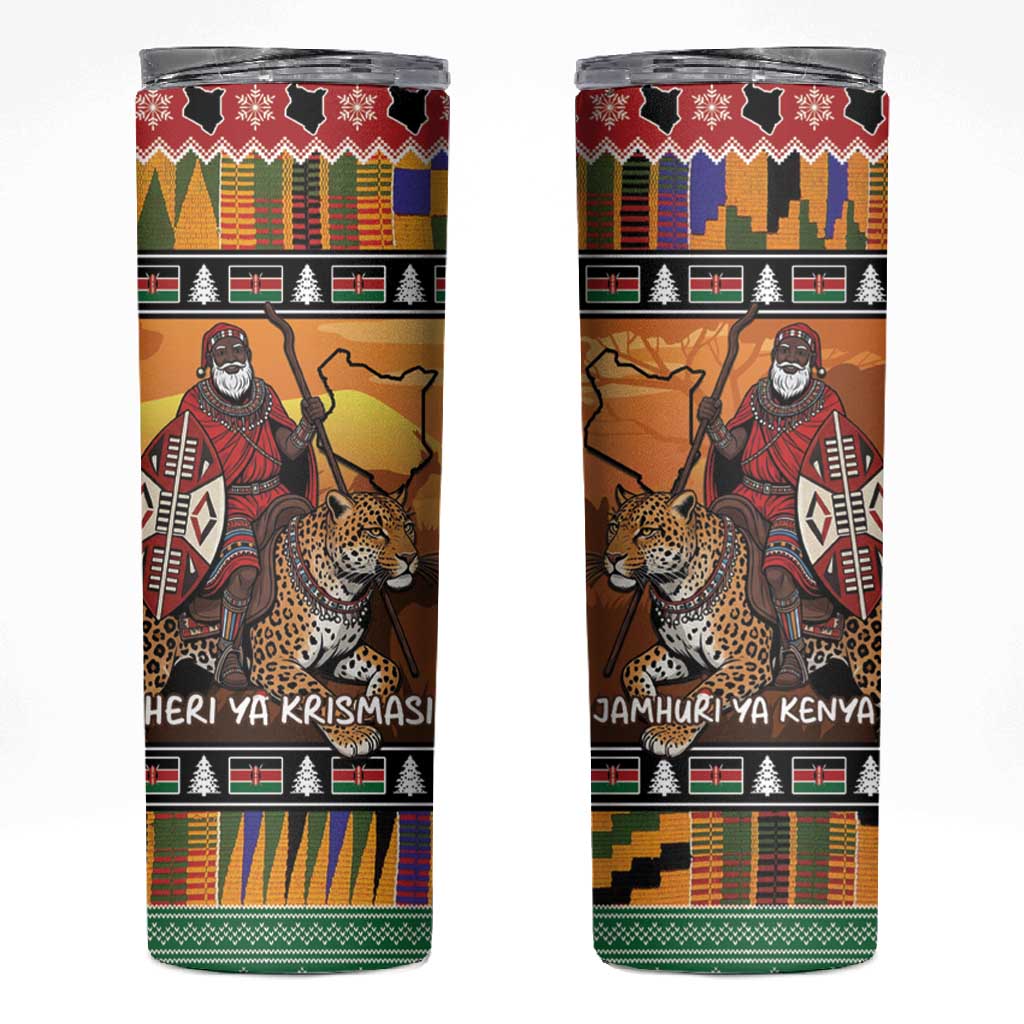 Afro Christmas in Kenya Safari Skinny Tumbler Black Santa Riding Leopards LT15