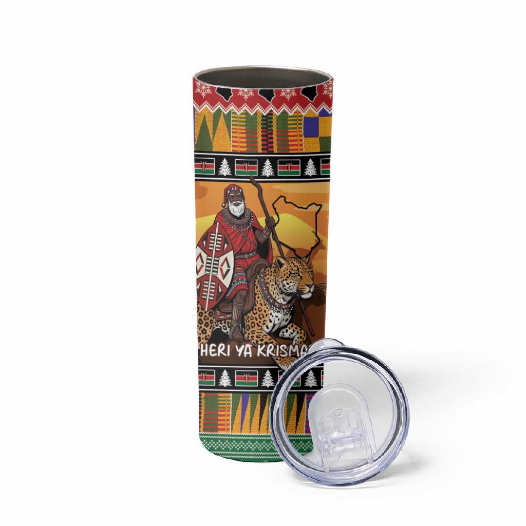 Afro Christmas in Kenya Safari Skinny Tumbler Black Santa Riding Leopards LT15