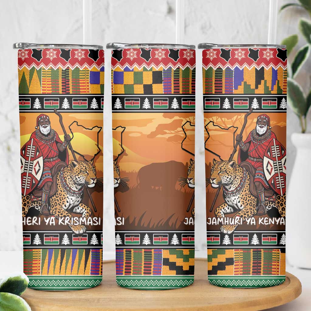 Afro Christmas in Kenya Safari Skinny Tumbler Black Santa Riding Leopards LT15
