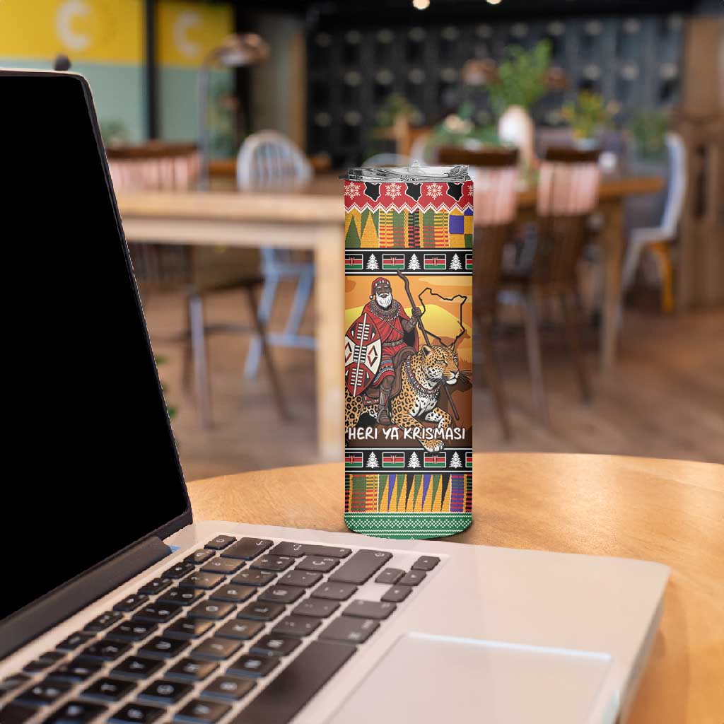 Afro Christmas in Kenya Safari Skinny Tumbler Black Santa Riding Leopards LT15