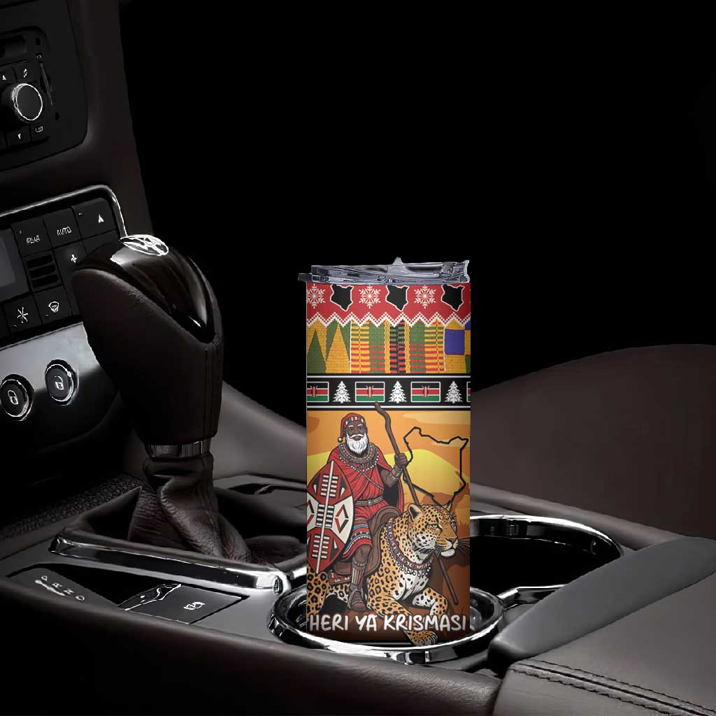 Afro Christmas in Kenya Safari Skinny Tumbler Black Santa Riding Leopards LT15